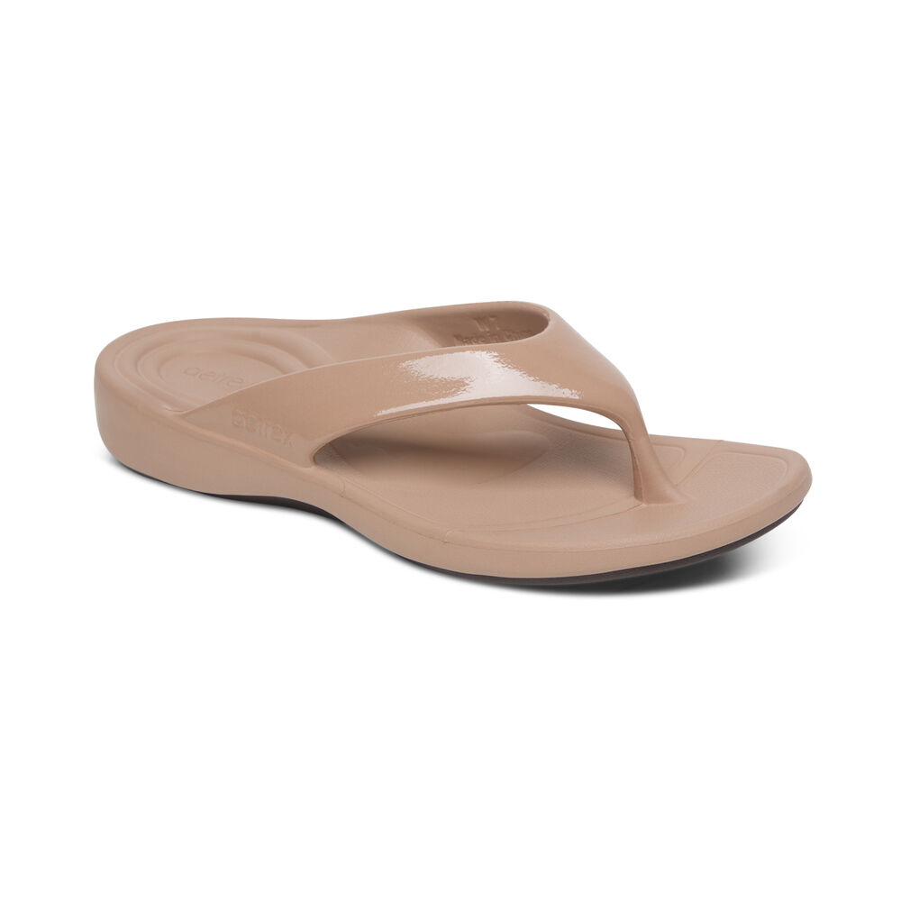 Aetrex Women's Maui Flip Flops - Mocha | USA 6C5LCJY